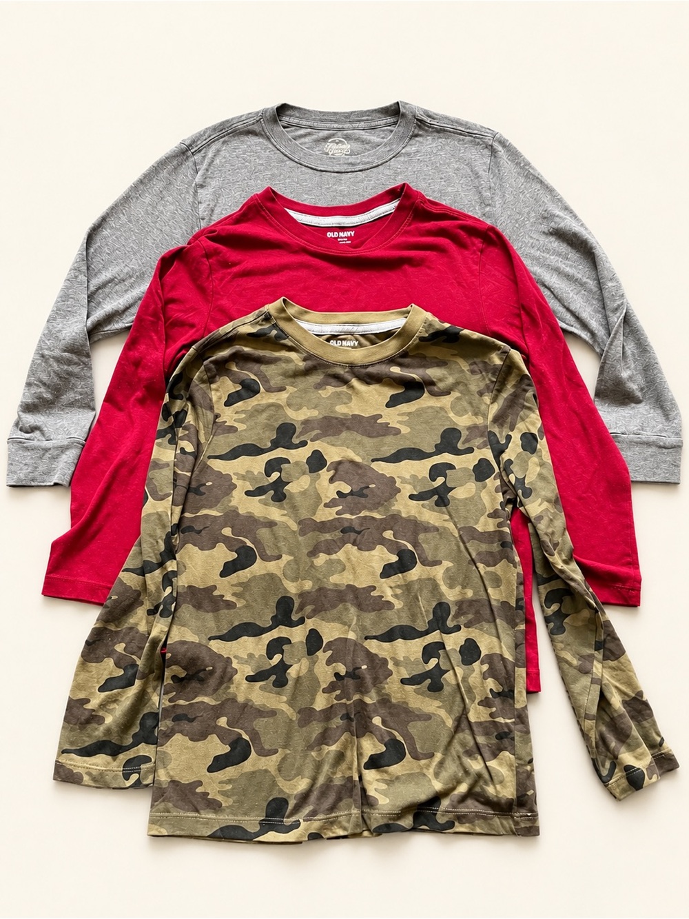 Old Navy Kids' Long Sleeve Tee - Camo, Red, Gray - Pack